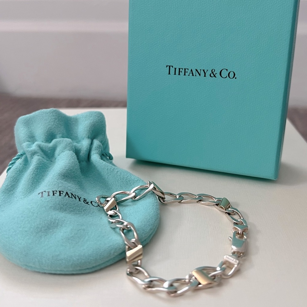 Tiffany and Co. micro link chain bracelet. Gold and silver